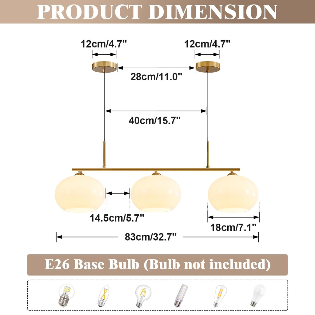 Lighting Mid Century Modern 3-Light Brushed Brass Linear Pendant Light