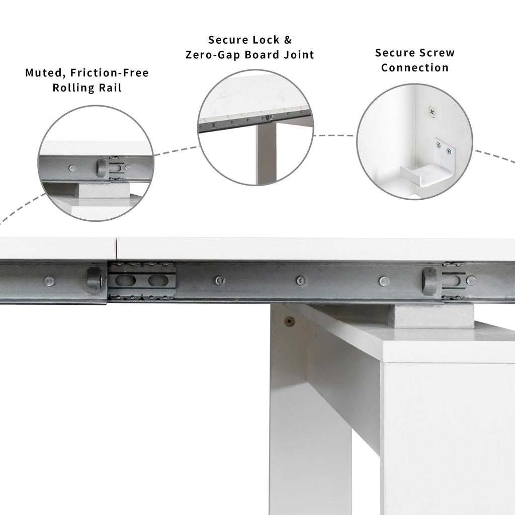 Expandable Dining Table, Folding Console Table with Built-in Outlet & Hidden Storage, Space Saving Furniture, White