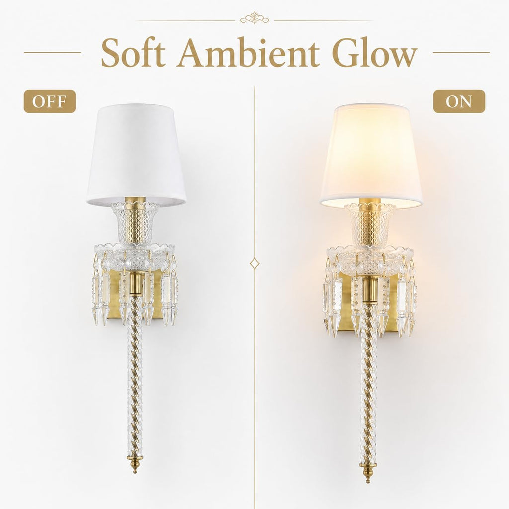Modern Crystal Wall Sconce with Linen Shade Vintage Crystal Gold Wall Light Modern Glass Golden Wall Lamp for