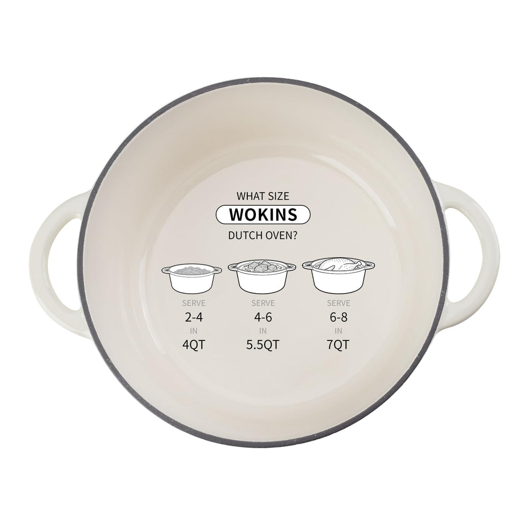 Enameled Cast Iron Round Dutch Oven -7QT Pot With Lid,Cream