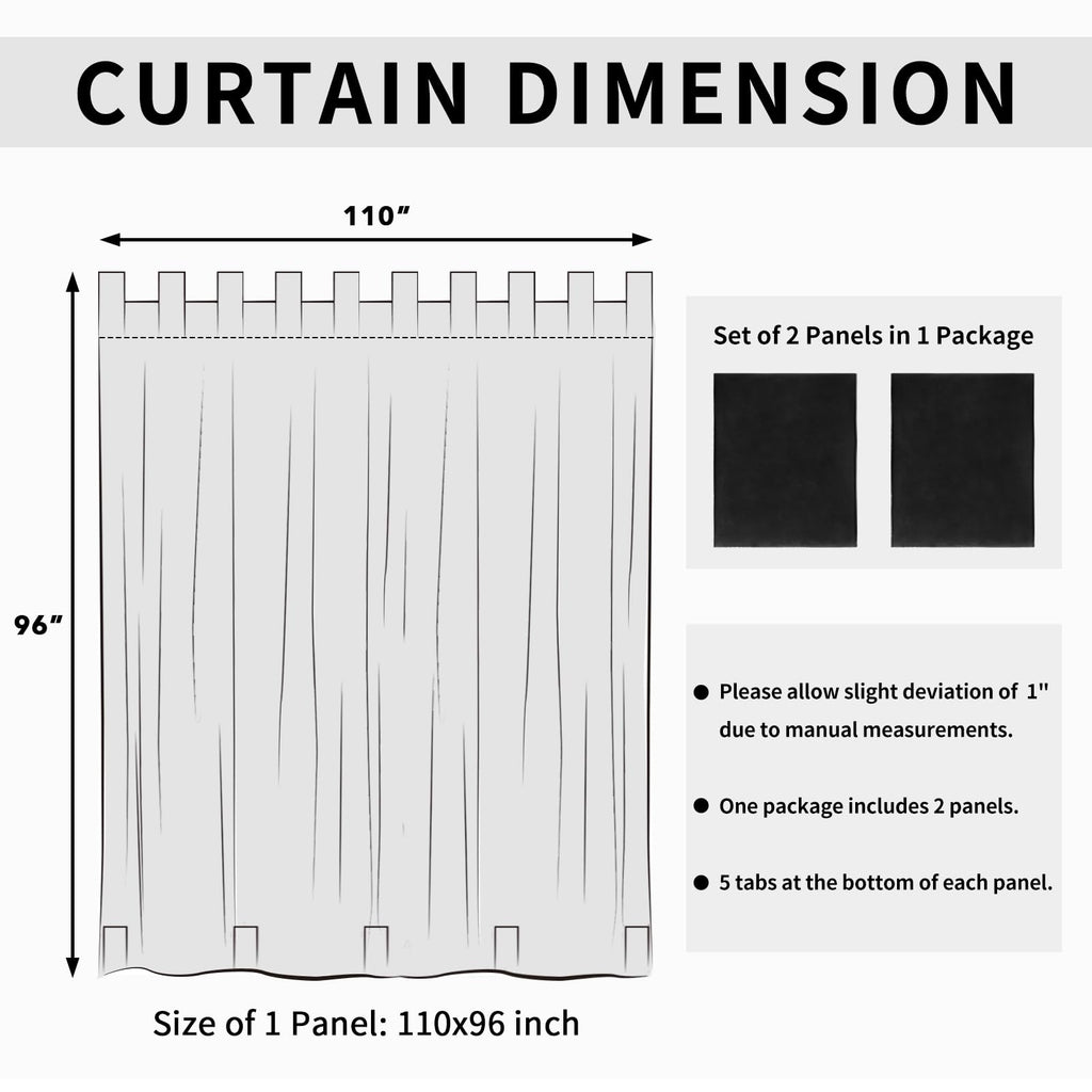 Outdoor Patio Curtains 2 Panels, 110x96 inch, Black
