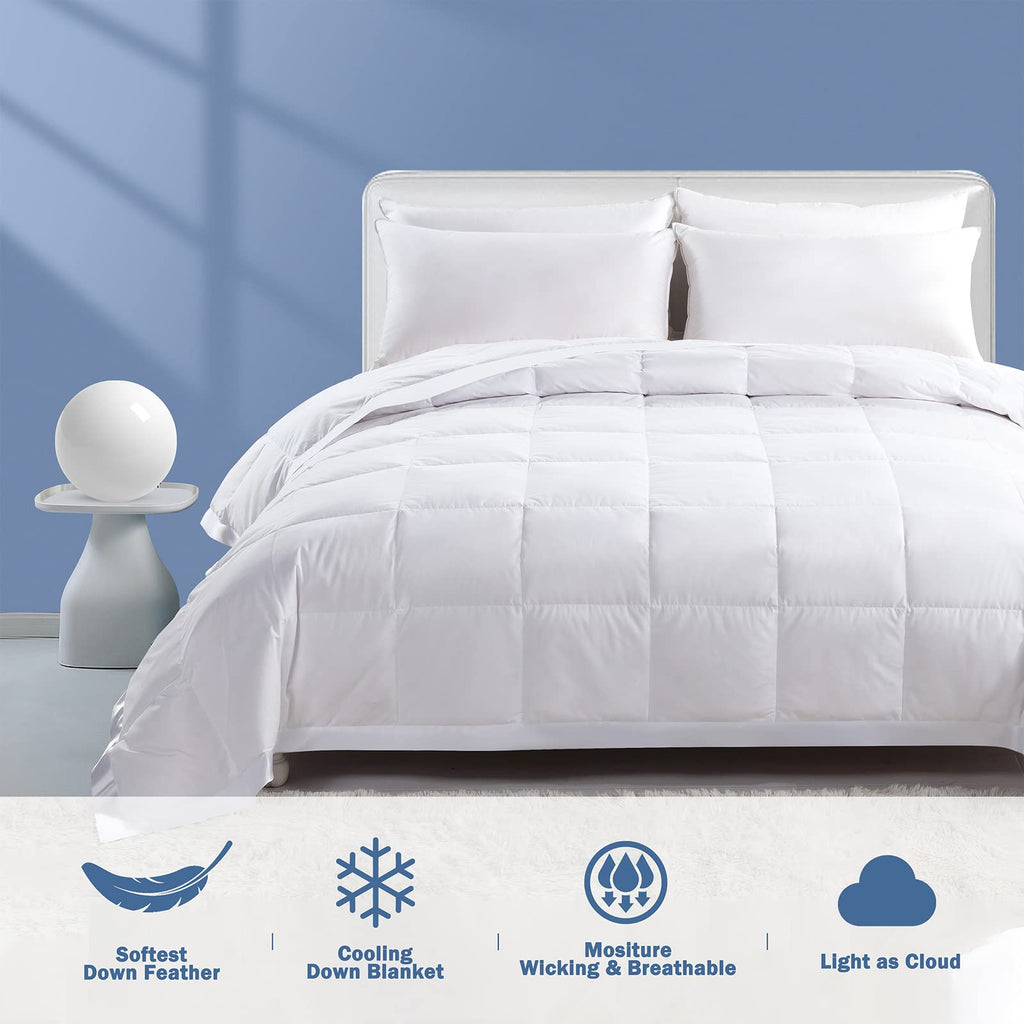 Feather Down Blanket California King Size, Extra Lightweight Summer Comforter, Noiseless & Ultra Soft Thin Bed