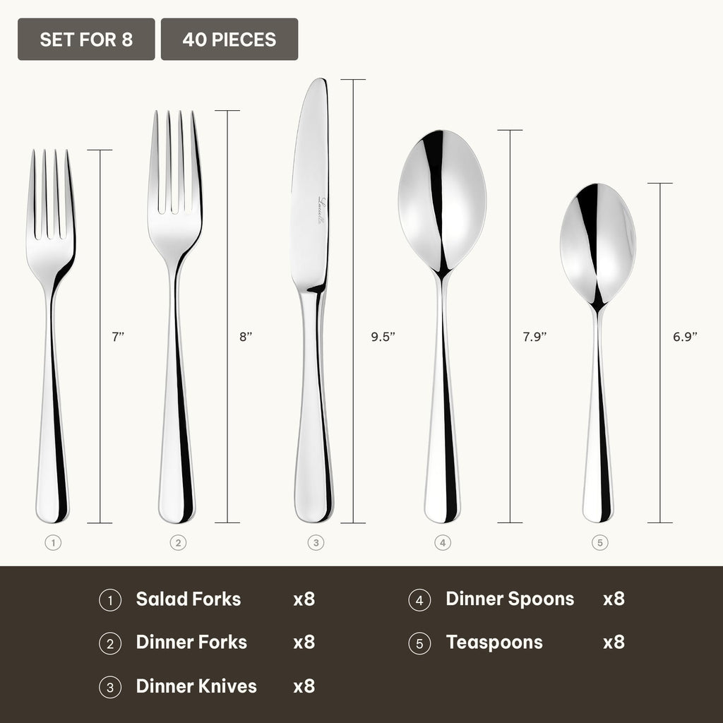 40-Piece Premium 18/10 Forged Silverware Set for 8 (Tropea)