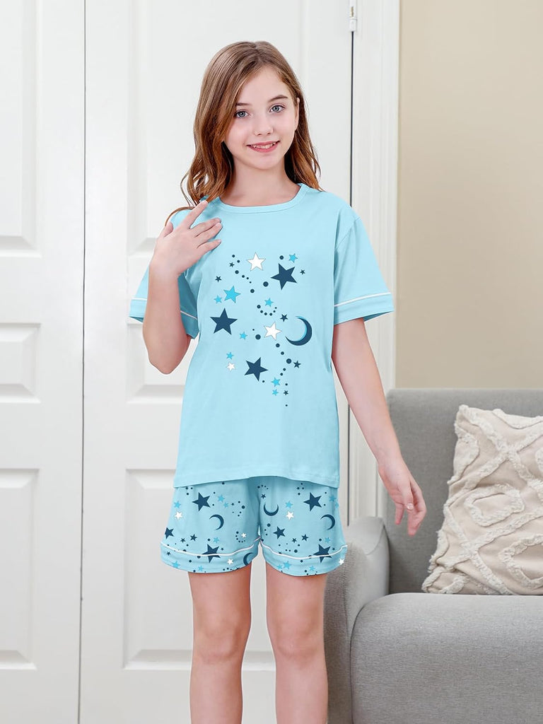 Girls Pajamas Set, 100% Cotton Pjs Cartoon Pattern 3PCS Sleepwear Lounge for Kids