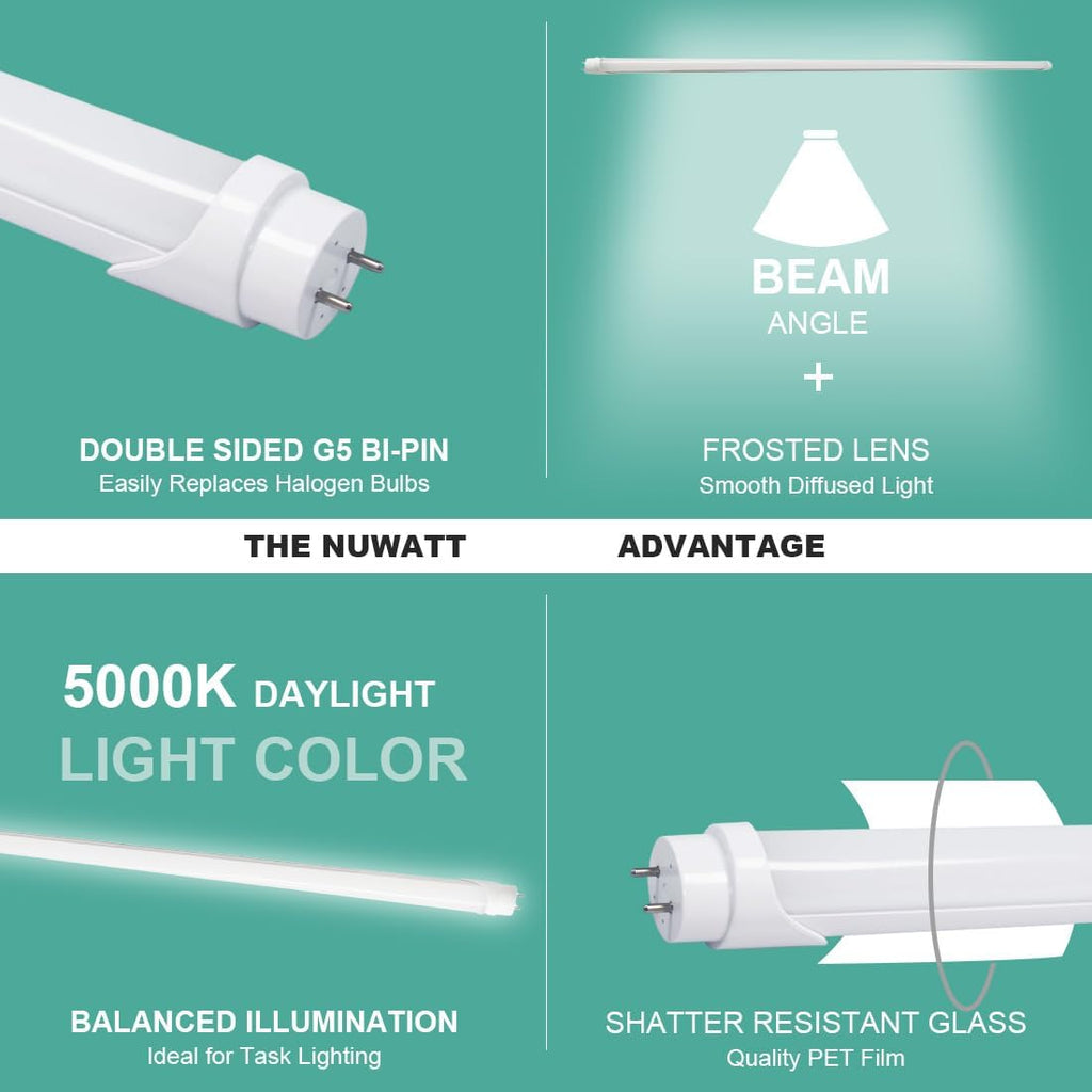 4FT T5 LED Tube Light, 24W, 5000K, Ballast Bypass, 25 Pack