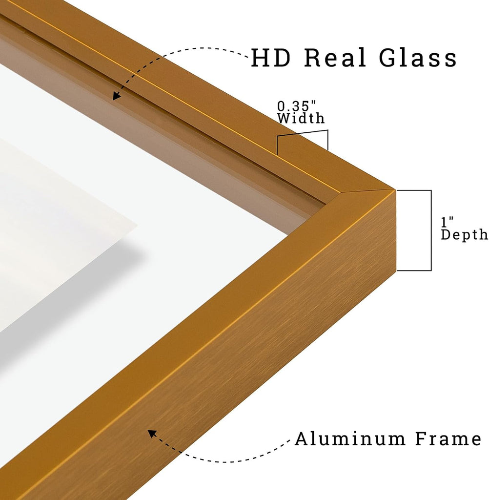Bronze Metal Floating Picture Frame 7 Set(4 11x14, 2 8x10, 4 5x7) | Tempered Glass Front, Plexiglass Back, for Photo
