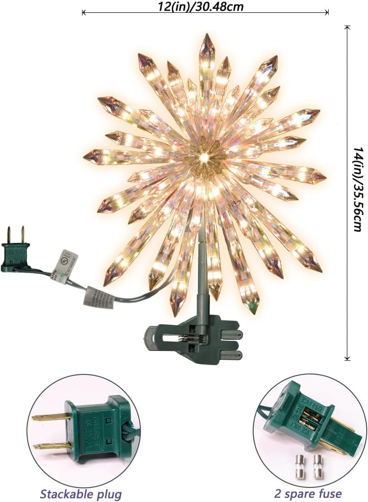 14" 50L Lighted Christmas Crystal Snowflake Christmas Tree Topper, 11.25in, Clear