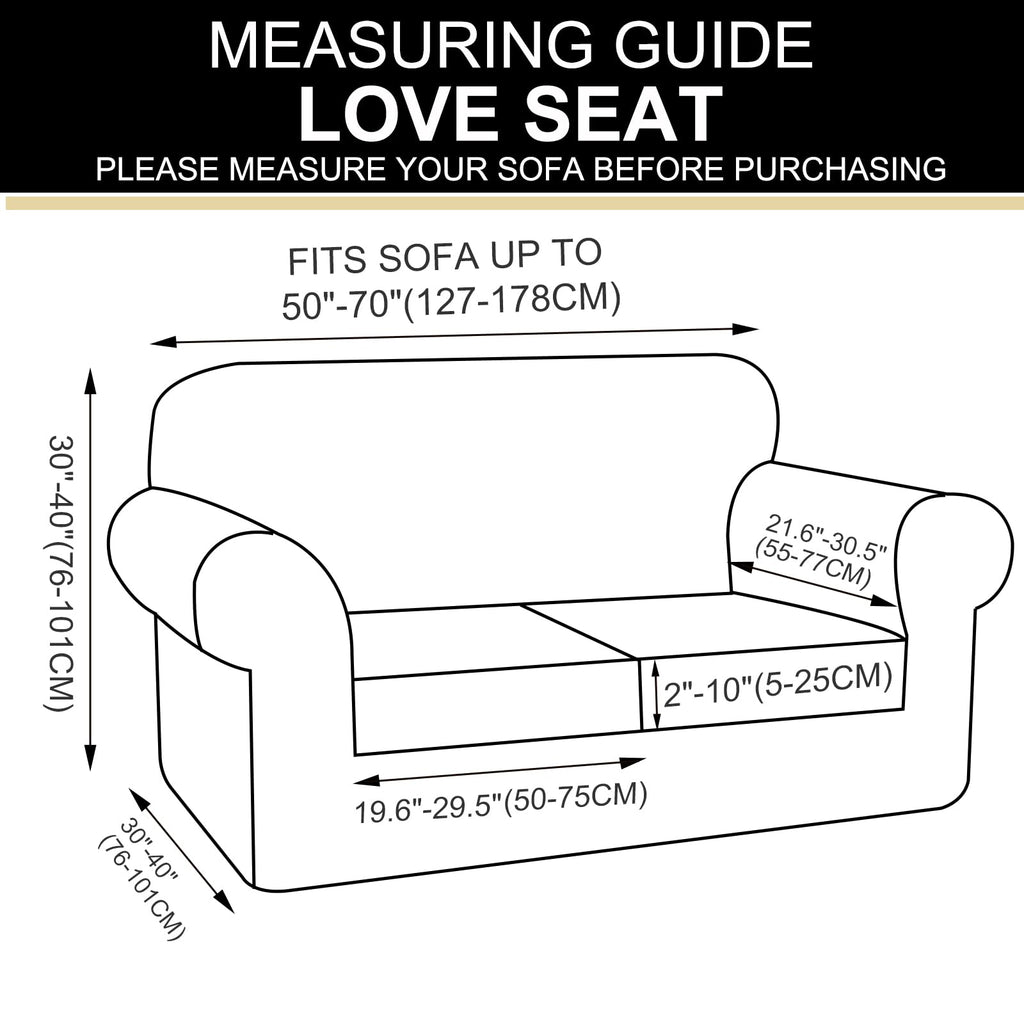3 Pieces Stretch Loveseat Couch Cover, Black