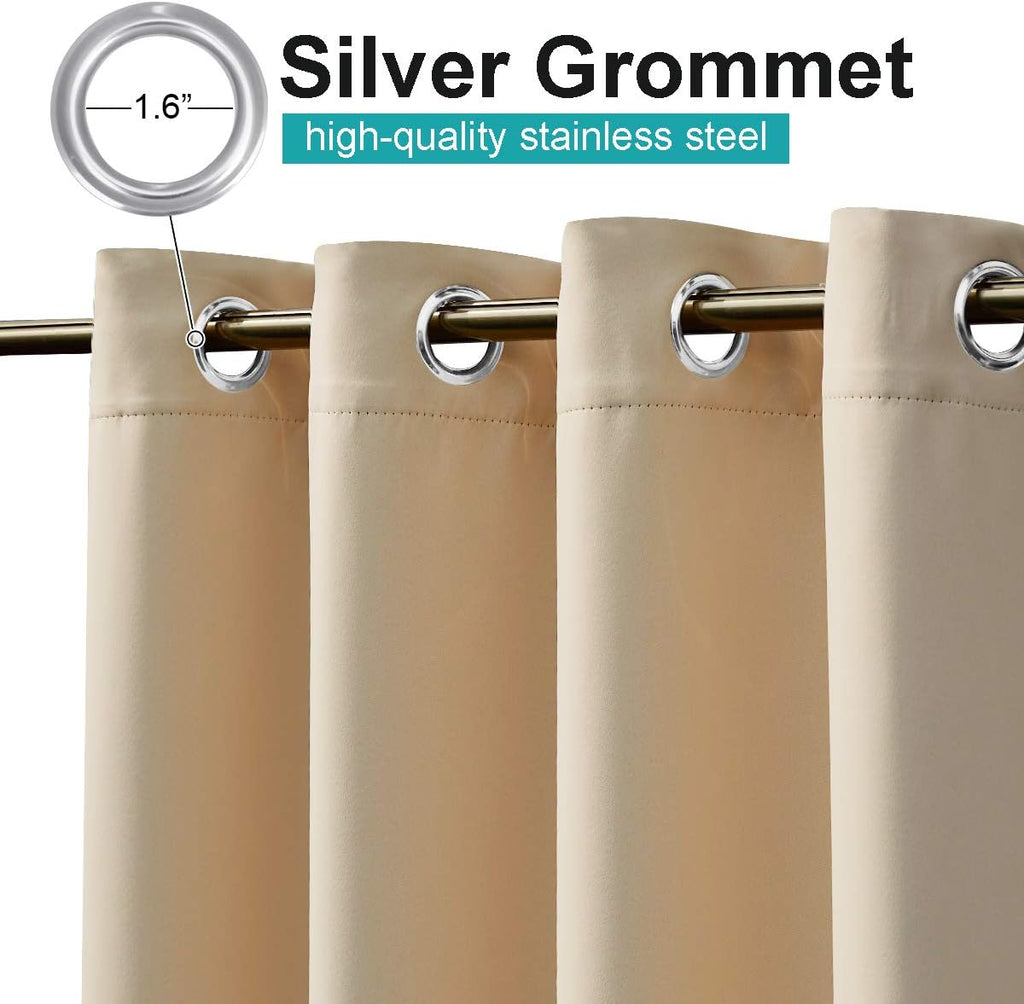 2 Panels Outdoor Curtains Waterproof 108" Long, Triple Weave Stainless Steel Silver Grommet Thermal Insulated Privacy