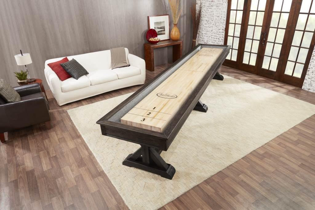 River 14' Weathered Black Pro-Style Shuffleboard Table
