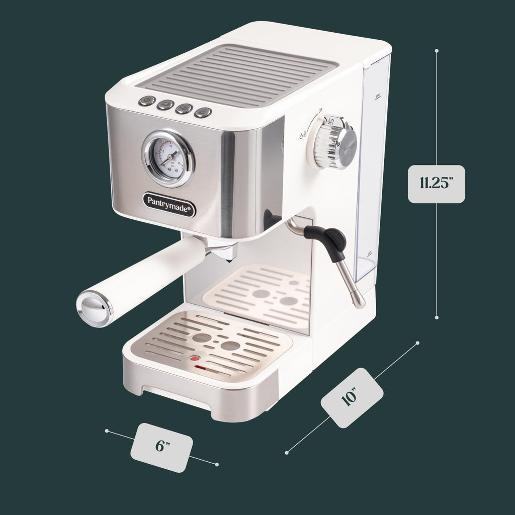 White Espresso Machine with Milk Frother & Pressure Gauge