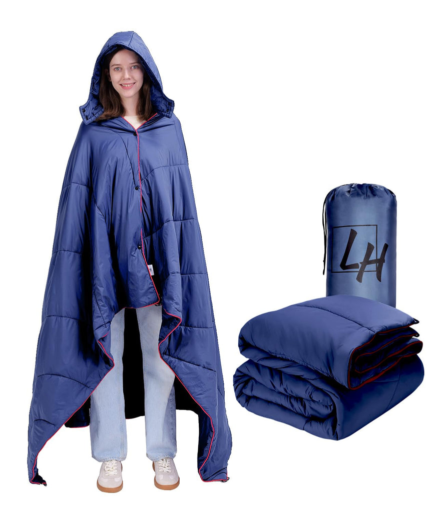 LH Puffy Camping Blanket, 79 x 54 in Wearable Stadium Blanket for 2 People