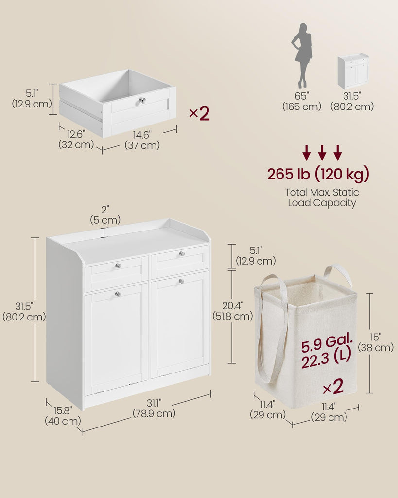 Laundry Cabinet with Tilt-Out Basket, 2 Drawers, 2 Baskets