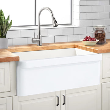 30 inch White Farmhouse Sink, Fireclay Porcelain Reversible Single Bowl Apron-Front Kitchen Sink, Luxury Unique