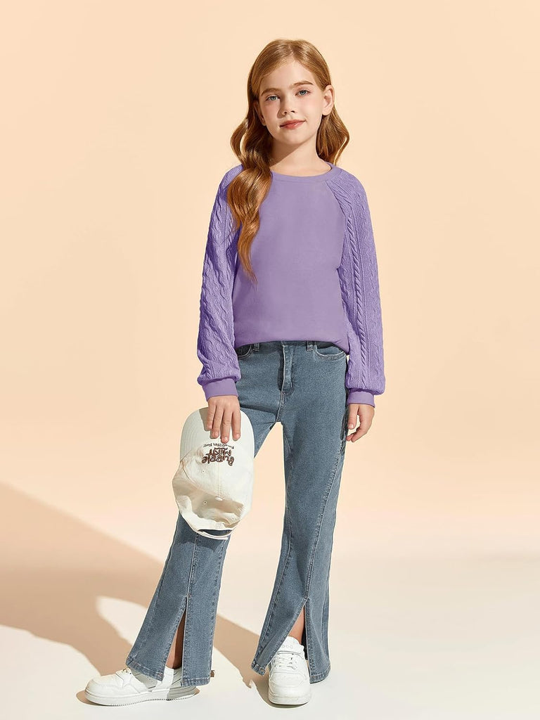 Girls Sweatshirts Kids Casual Cable Knit Long Sleeve Shirts