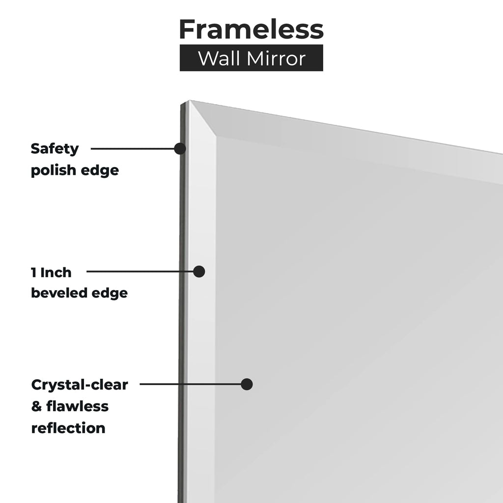 30" x 40" Inch Rectangle Beveled Polished Frameless Wall Mirror with Hooks by (MRec30x40BE6MM)