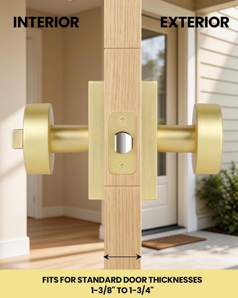 Brushed Gold Satin Brass Exterior Door Knobs with Lock and Key
