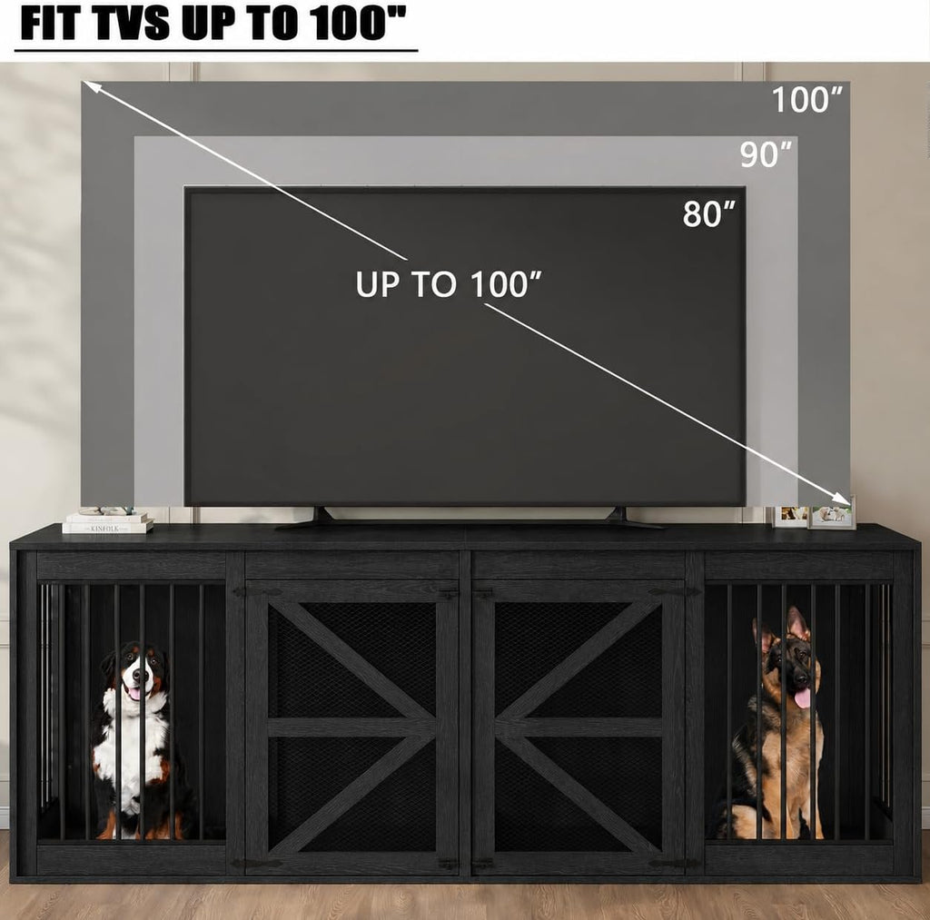 Double Dog Crate Furniture, Dog Kennel TV Stand, Black