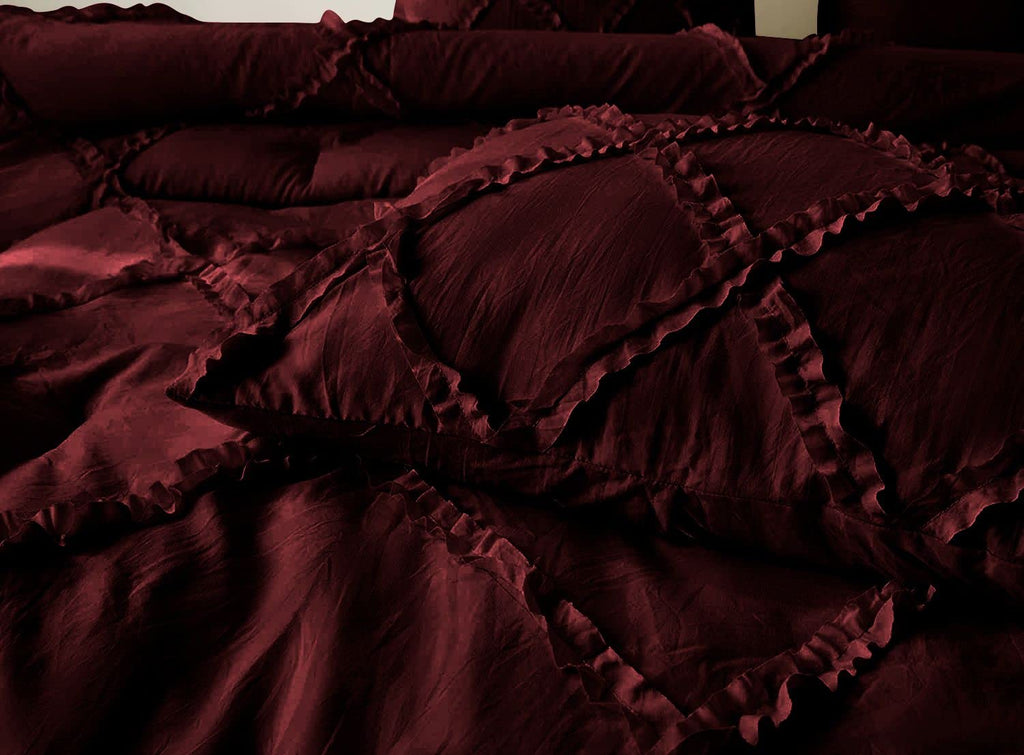 3 Piece Luxury Diamond Ruffle Comforter Set Premium Super Soft 500 GSM All Season Pintuck 1000 Thread Count, 100%