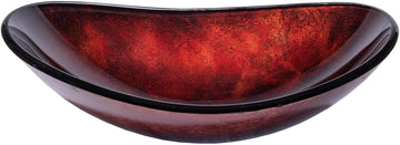 Eden Bath Red Copper Reflections Canoe Shaped Glass Sink Bowl Bathroom Vessel Sink for Vanity Top