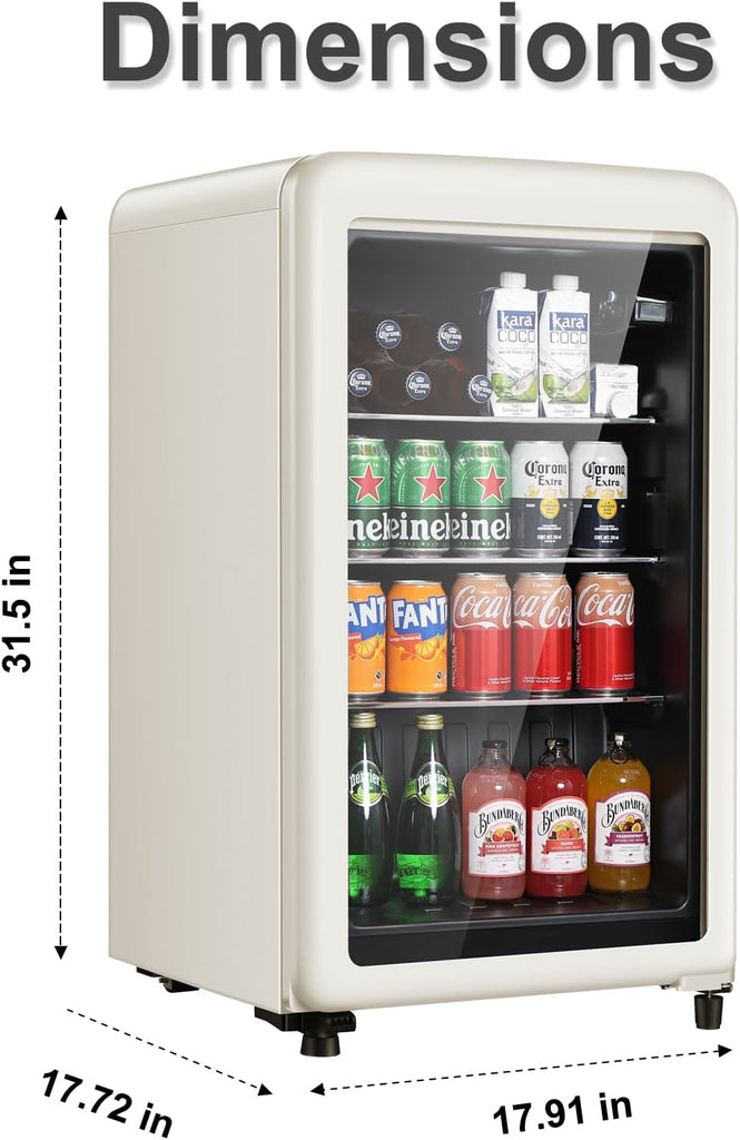 Retro Beverage Refrigerator, 3.2 Cu.Ft Mini Fridge with Glass Door, Vintage Free