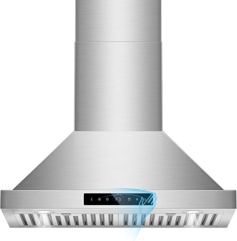 30 Inch Stainless Steel Wall Mount Range Hood 1200 CFM 4 Speed Gesture & Touch Control, LED Lights Dishwasher-Safe Baffle Filters, Ducted Timer