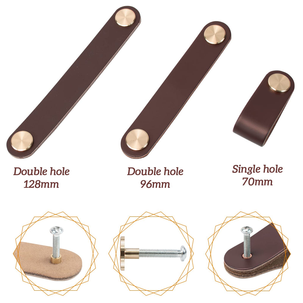 4 Pack Leather Drawer Pulls Black Cabinet Handles Single Hole Dresser Knobs Cabinet Door Handle, Faux Leather Pulls