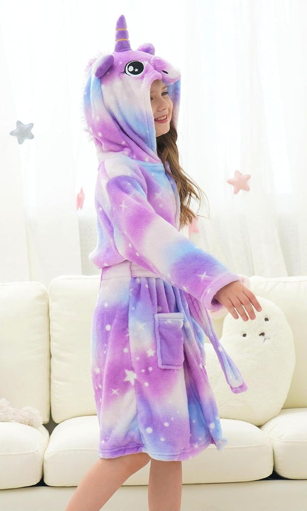 Girls Fleece Hooded Robe Toddler Warm Fuzzy Bathrobe
