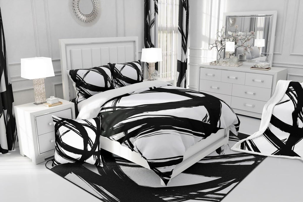 Erosebridal Black and White Abstarct Queen Comforter Set for Adult Women Men
