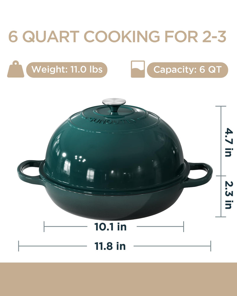 Enameled Cast Iron Dutch Oven for Bread Baking, 6QT Meatloaf Pan, Green