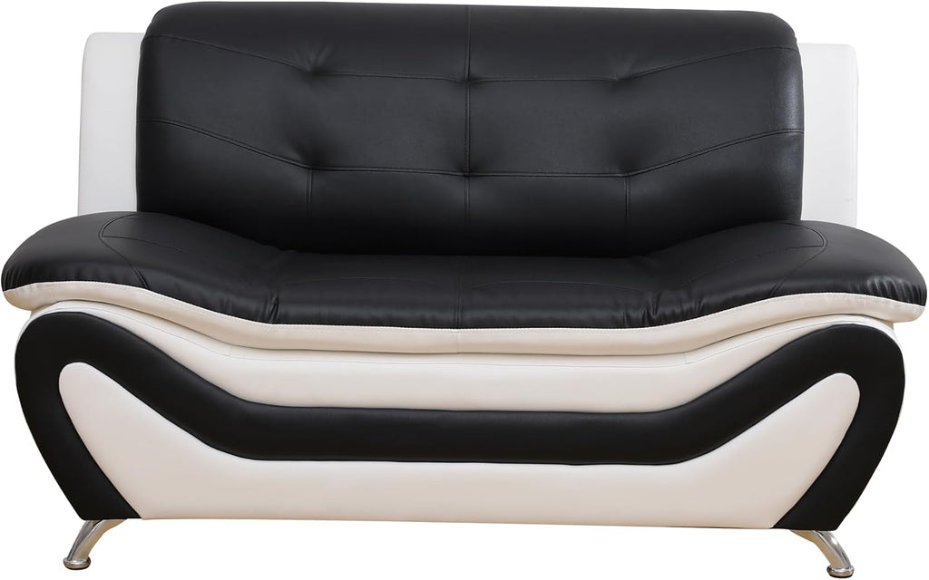 Living Room Furniture Set , Faux Leather Couch Sets, Modern Couch (3 Piece Set,Black&White)