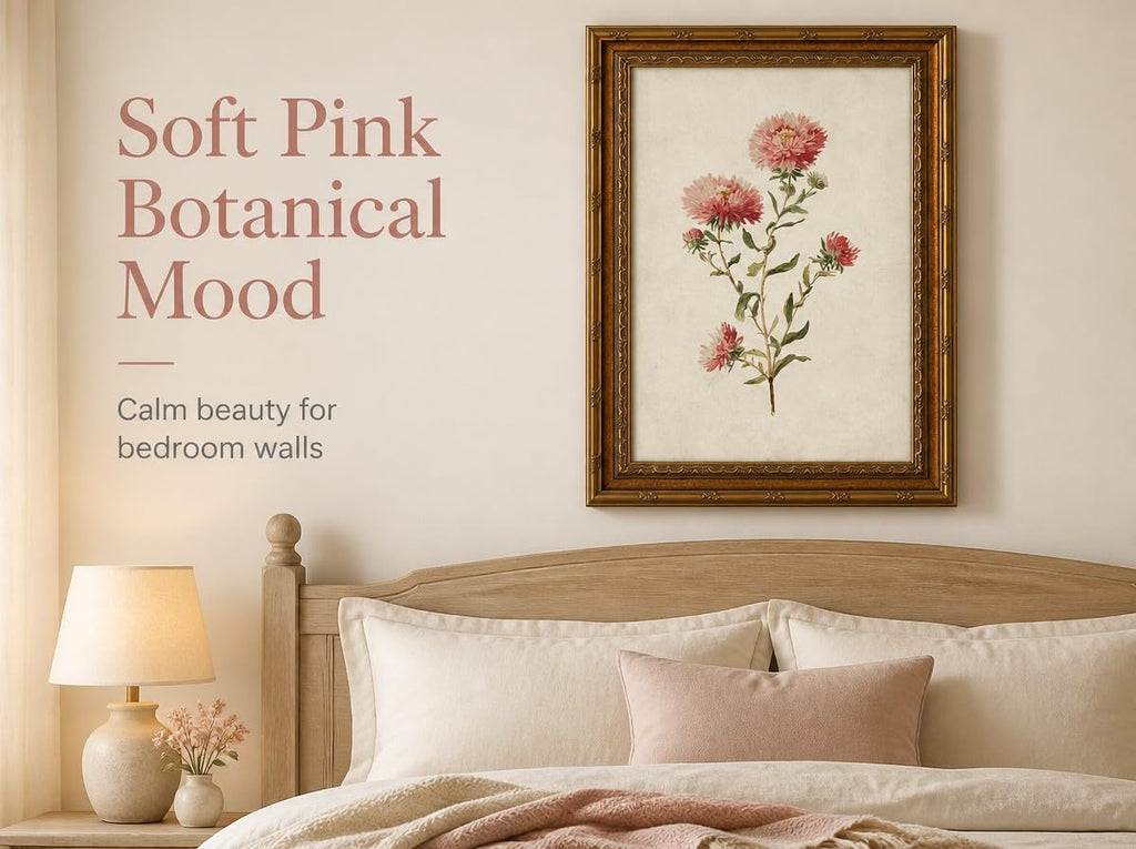 Vintage September Birth Flower Aster Framed Wall Art
