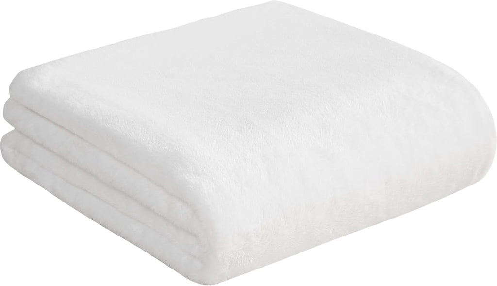 White Solid Rabbit Mink Faux Fur Throw Blanket - 50"X70" - Plush Faux Fur Blanket for Sofa or Bed