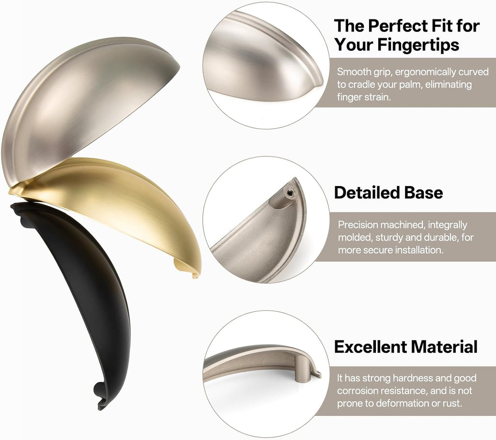 Hardware 10 Pack Cup Pull Cabinet Handles Brushed Nickel 3 Inch Cupboard Kitchen Handle Drawers Pulls
