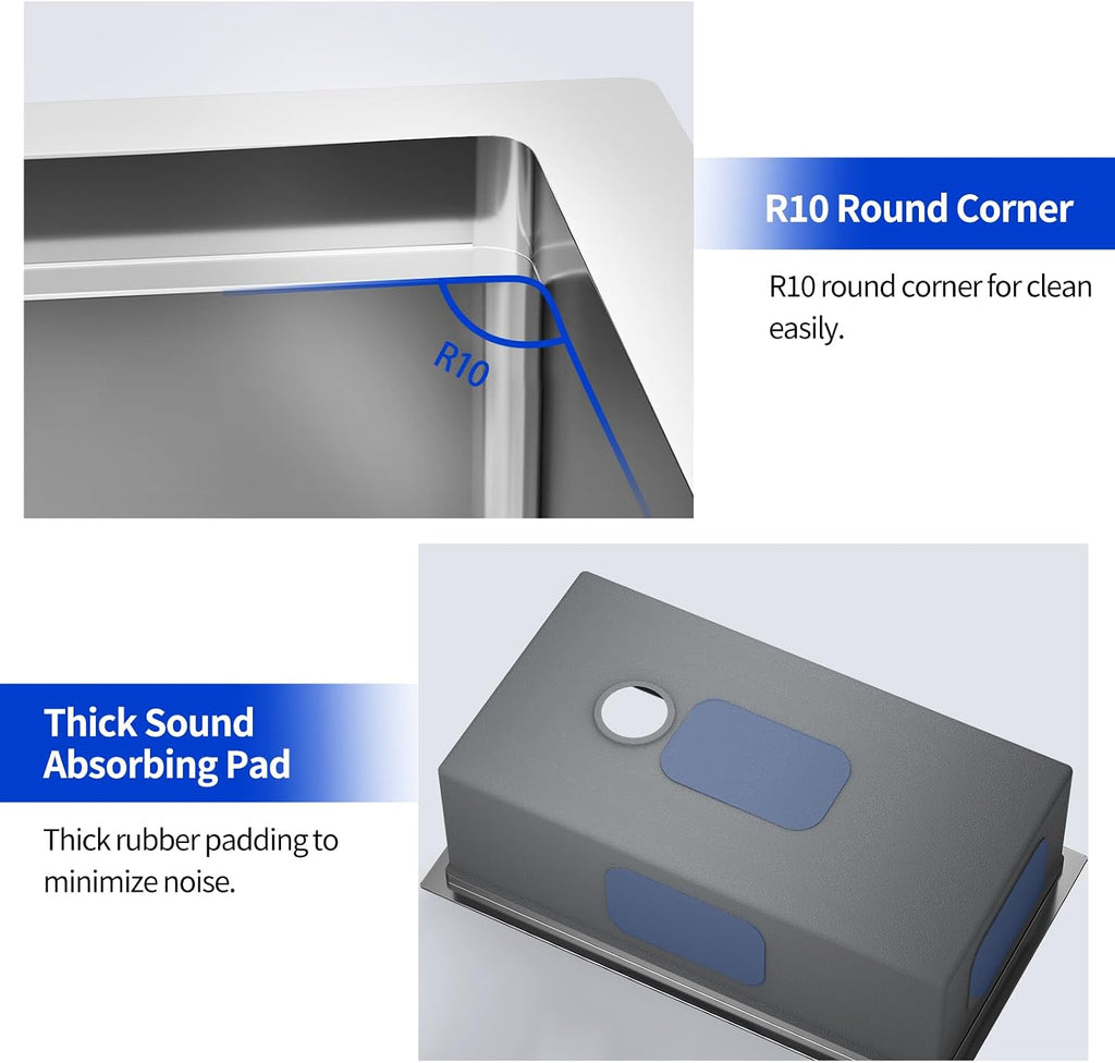 32‐Inch Nano‐Coated Stainless Steel Workstation Sink, 10′′ Deep Single Bowl Undermount Kitchen Sinks, Handmade