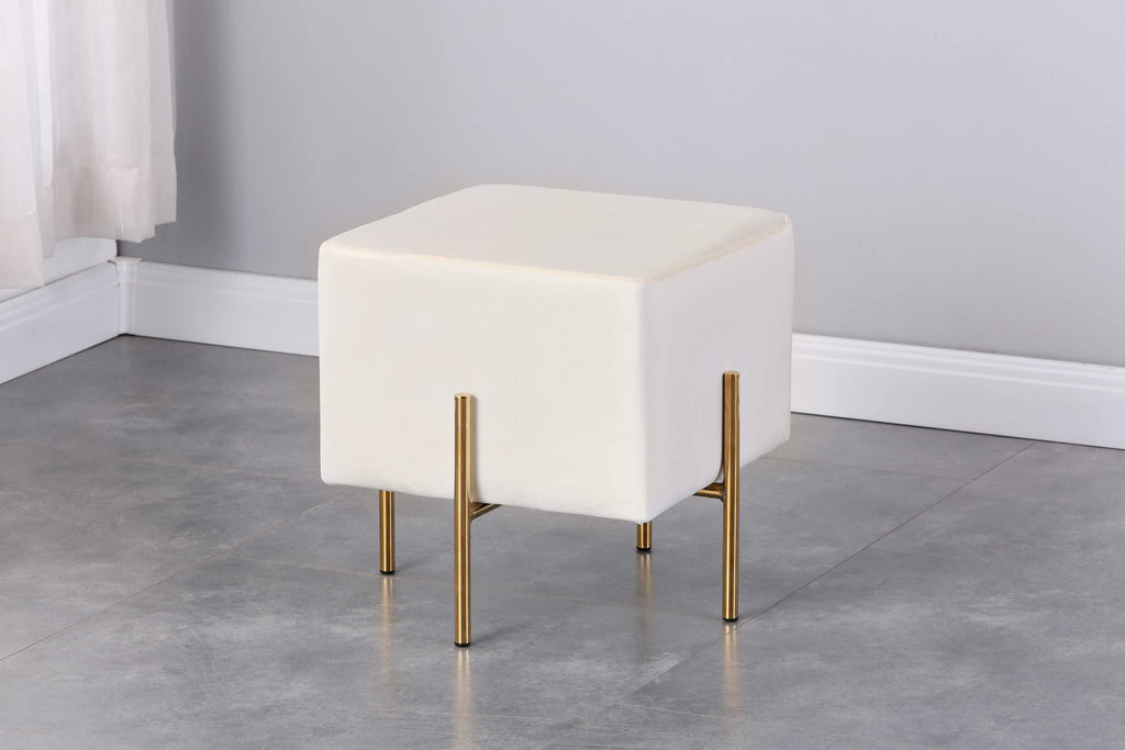 Cream Velvet Foot Stool Set of 2, Modern Vanity Ottoman Stools with Gold Legs, Cube Accent Foot Rest Bedroom Makeup