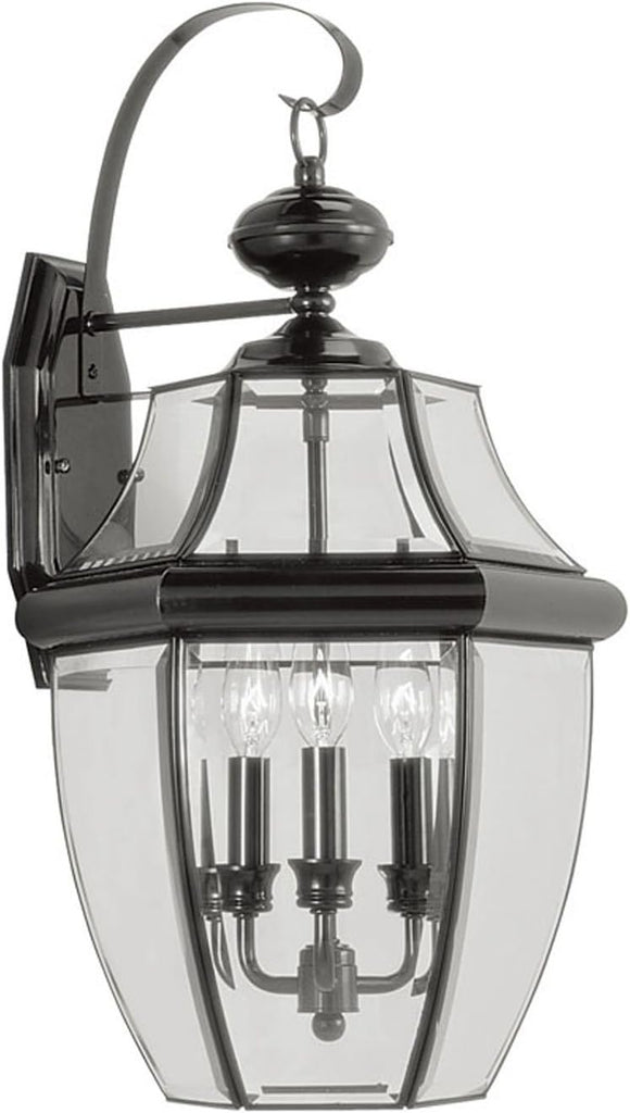 Monterey 3-Light Outdoor Wall Lantern with Clear Beveled Glass, 22.5 Inch - Black