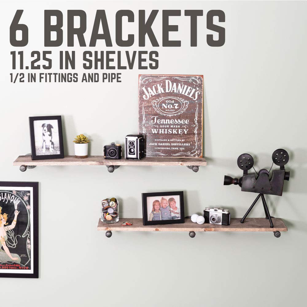 Industrial Shelf Brackets - Set of Two, Industrial Steel Grey Iron Fittings, Flanges and Pipes for Custom Floating
