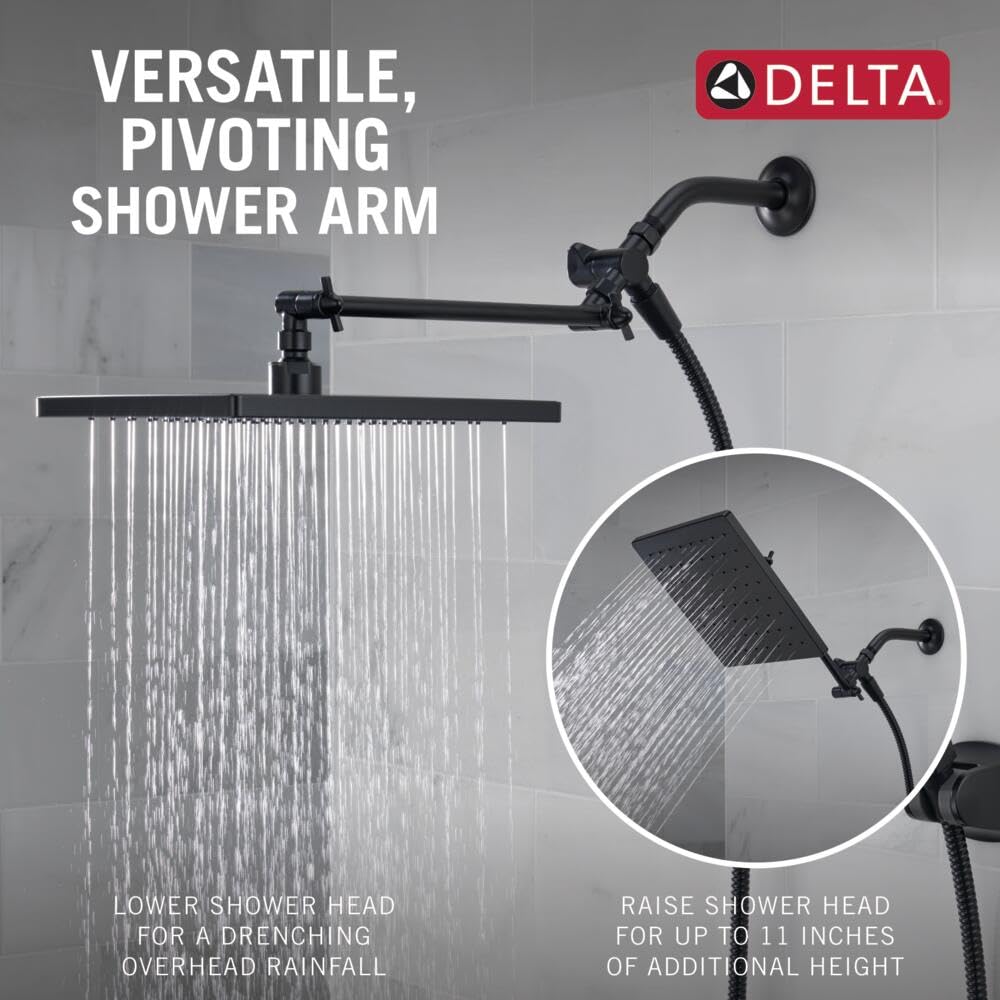 Matte Black Rain Shower Head and Handheld Combo, 10-inch Square Shower Head Rainfall, Overhead Rain Showerhead, Matte