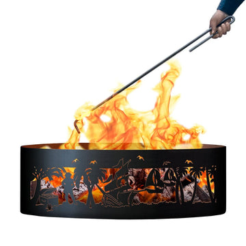 Pirates Life Unpainted 12 in. Tall 30 in. Diameter Outdoor Fire Ring with Fire Poker - 30 x 30 x 12 in.