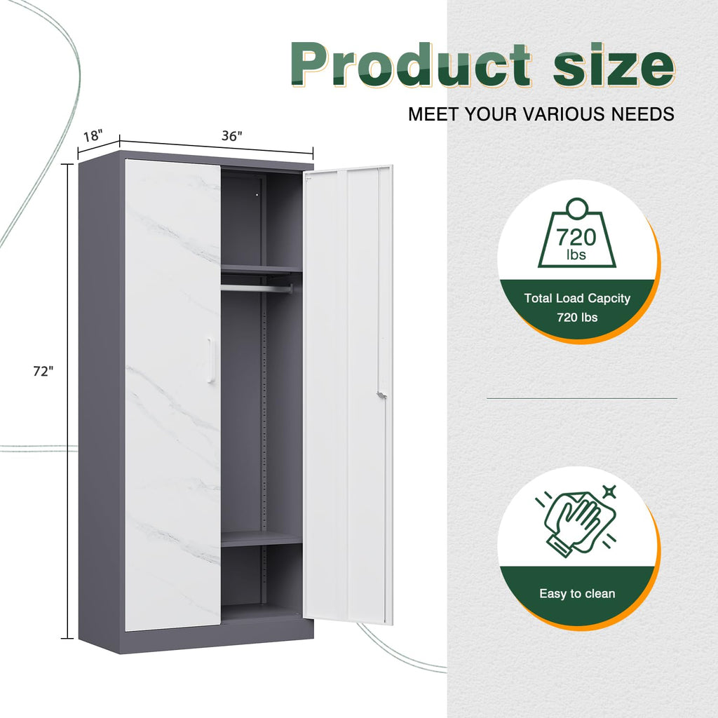 Wardrobe Closet, 72" H Clothing Storage Cabinet with Adjustable Shelves and Hanging Rod, Bedroom Armoire Clothes