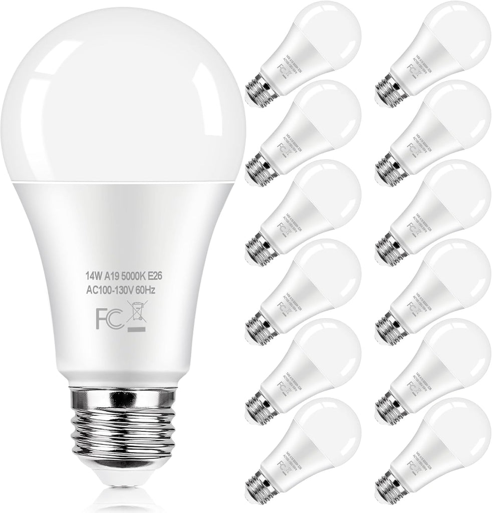 LED Light Bulbs 100 Watt Equivalent 1600 Lumens, A19 14W Super Bright Daylight White 5000K LED Bulbs, Standard E26