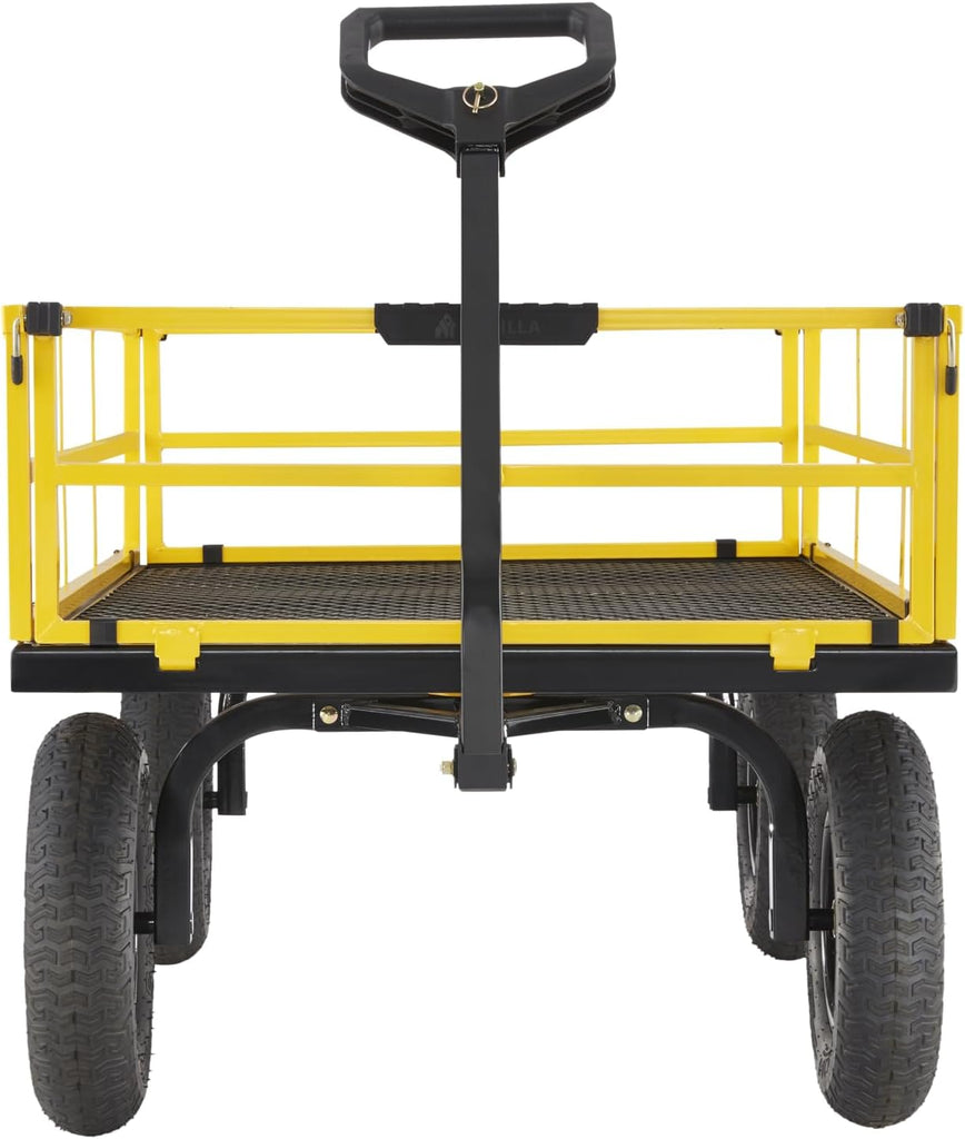 Steel Garden Cart, 4-Wheel Yard Cart, 1400 lb Capacity | Removable Sides, Convertible hand or tractor tow handle