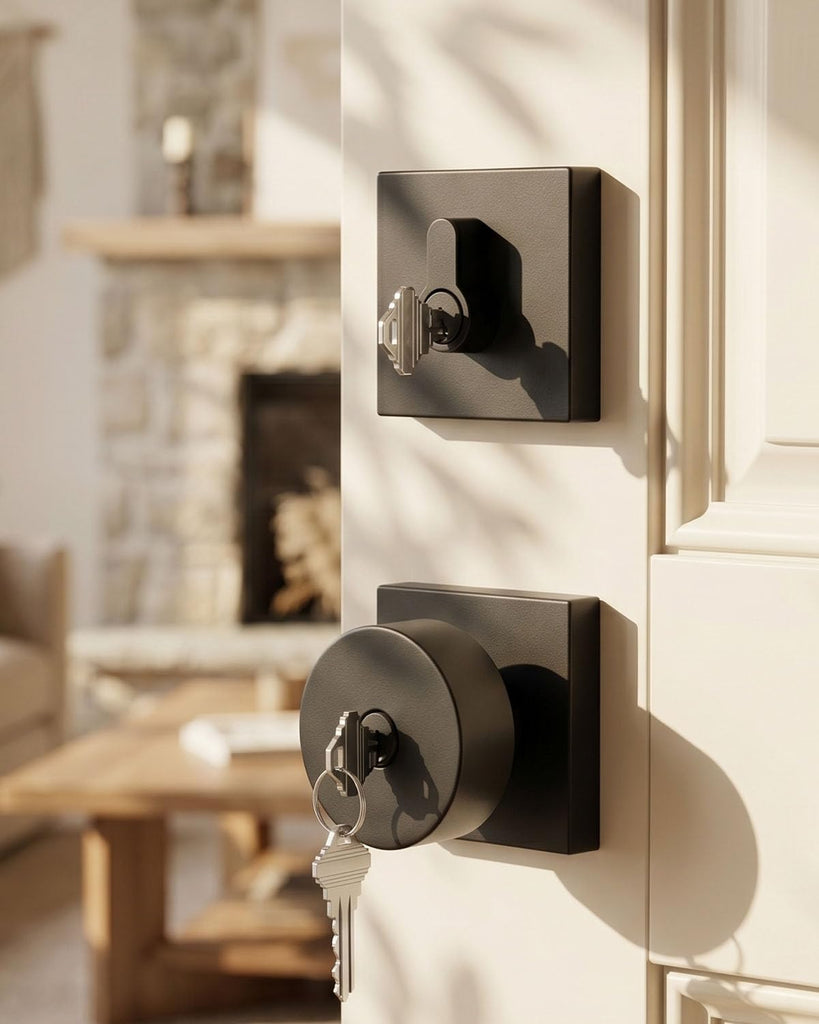 Black Exterior Door Knob with Deadbolt, Zinc-Alloy Front Door Knob and Deadbolt Set