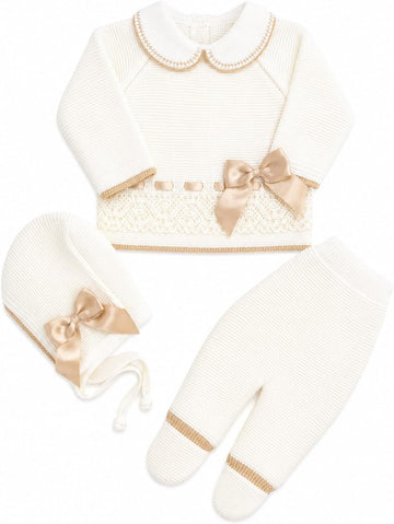 Newborn Long Sleeve Sweater Pants Hat Set Girl Knitted Coming Home Outfit 3 piece