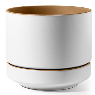 12 Inch Pot for Plants with Saucer, Ceramic Indoor Planter Pot with Drainage Hole, Mesh Pad Included, Matte Glazed