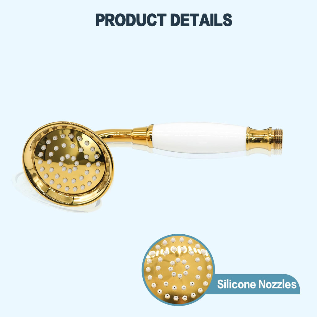 Vintage Hand-held Shower Rain Sprayer Telephone Shaped Ceramic Shower Head with 59 Inch Hose (Gold Finish)