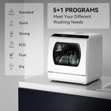 Portable Countertop Dishwashes, 5 Washing Programs Mini Dishwasher with 5-Liter Built-in Water Tank for Apartments &