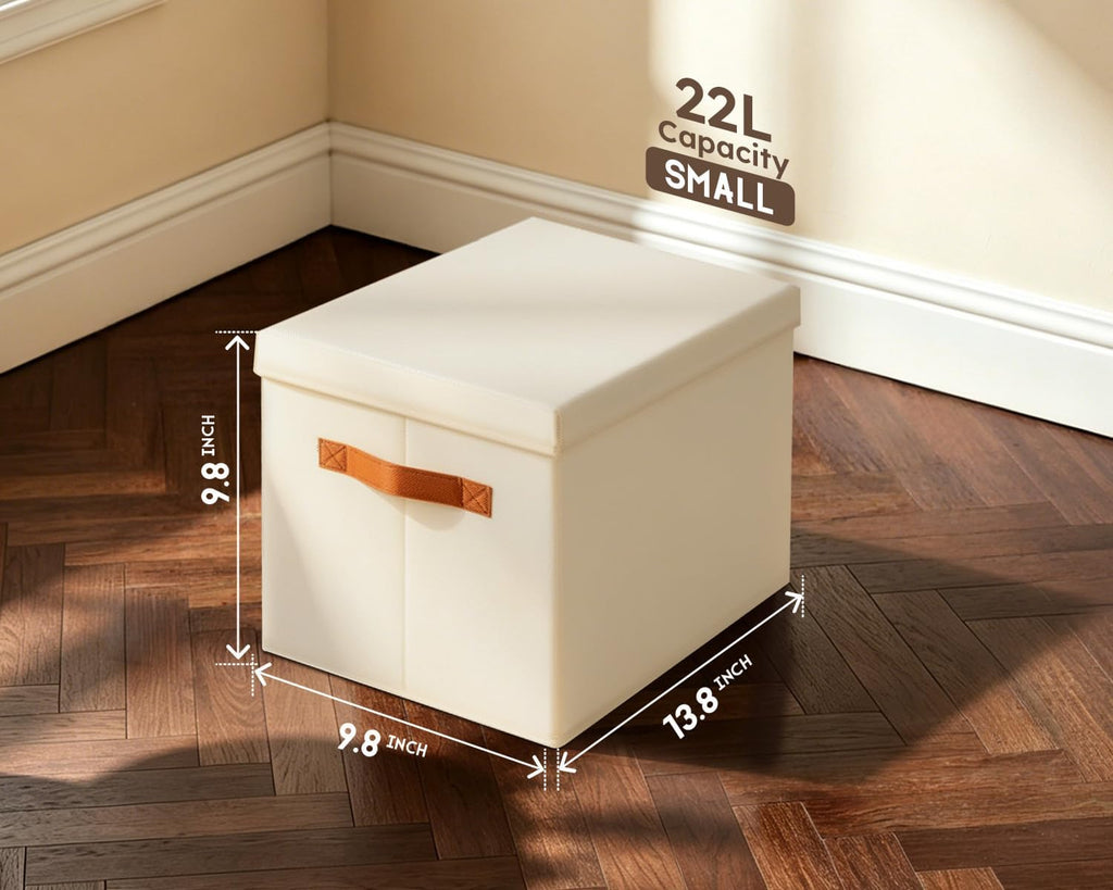 Storage Bins with Lids - Fabric Storage Baskets for Shelves, 6 Pack Foldable Decorative Boxes with Handles, Stackable