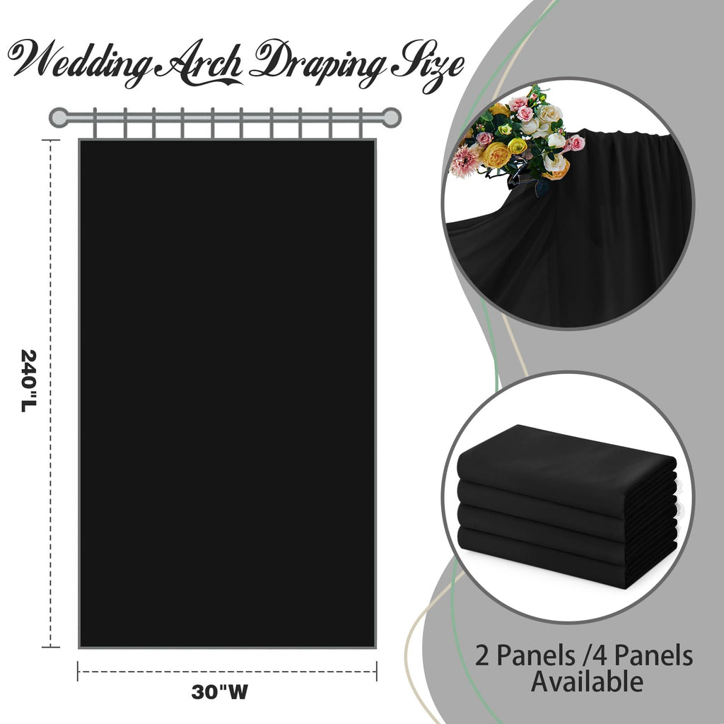 2 Panels Wedding Arch Draping Fabric Black Sheer Drapes